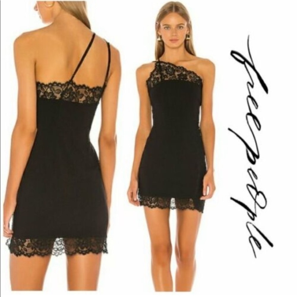 NWT Free People Intimately Black Lace Premonitions One Shoulder Bodycon Dress S